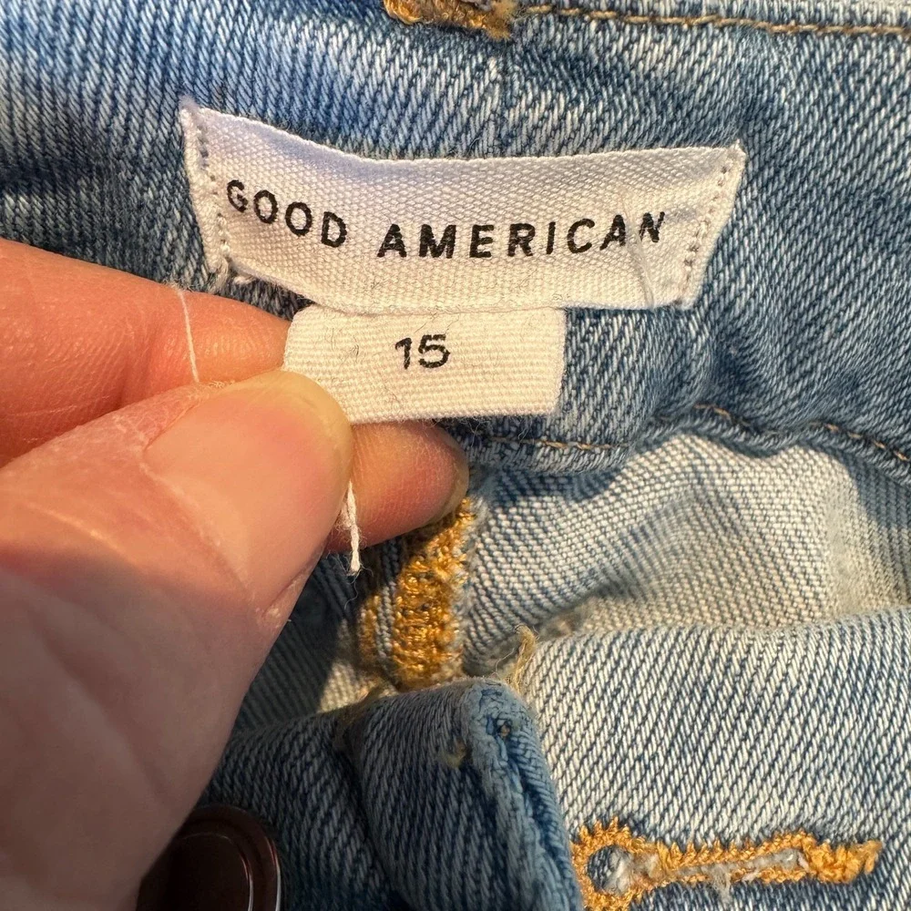 Good American High Rise Crop Bootcut Women's‎ Jeans Raw Fray Hem Size 15 Ankle
